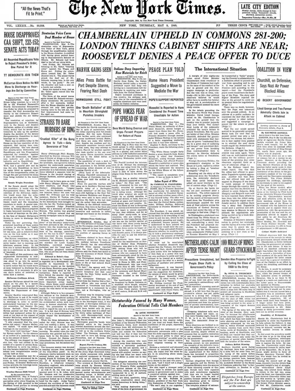 Thursday, May 9, 1940 – The New York Times Front Page