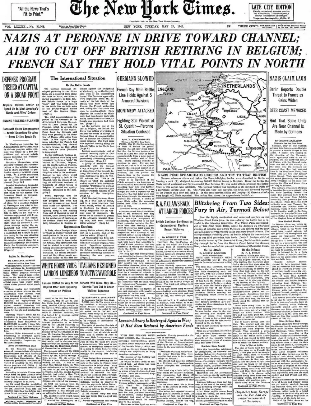 Tuesday, May 21, 1940 – The New York Times Front Page