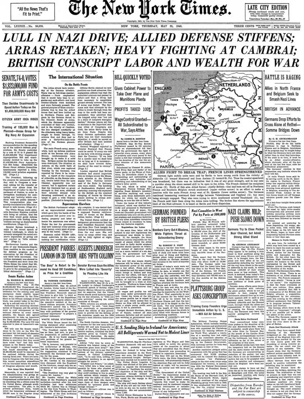 Thursday, May 23, 1940 – The New York Times Front Page