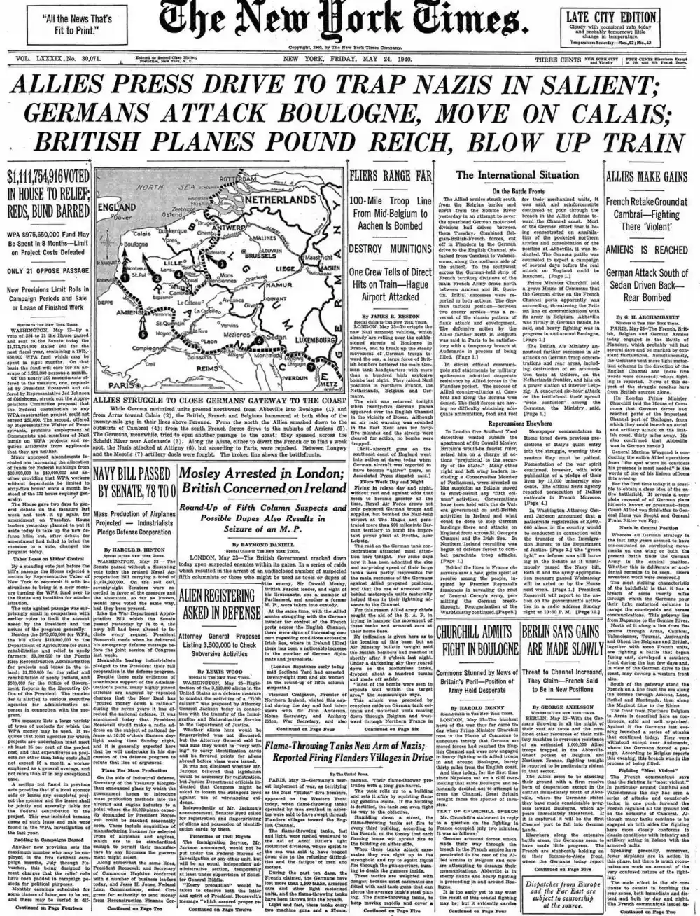 Friday, May 24, 1940 – The New York Times Front Page