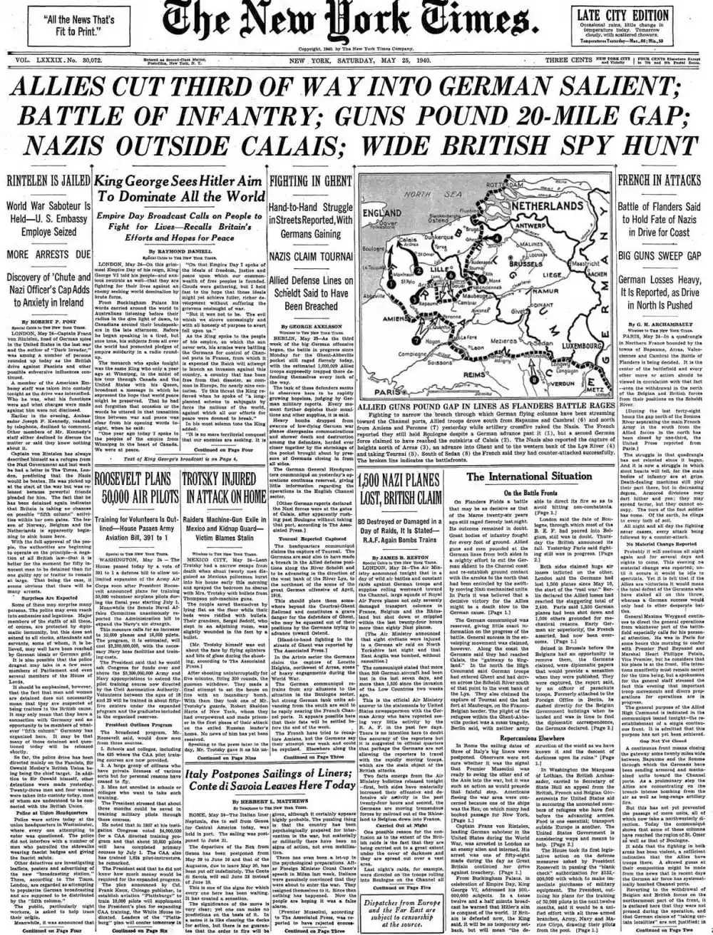 Saturday, May 25, 1940 – The New York Times Front Page