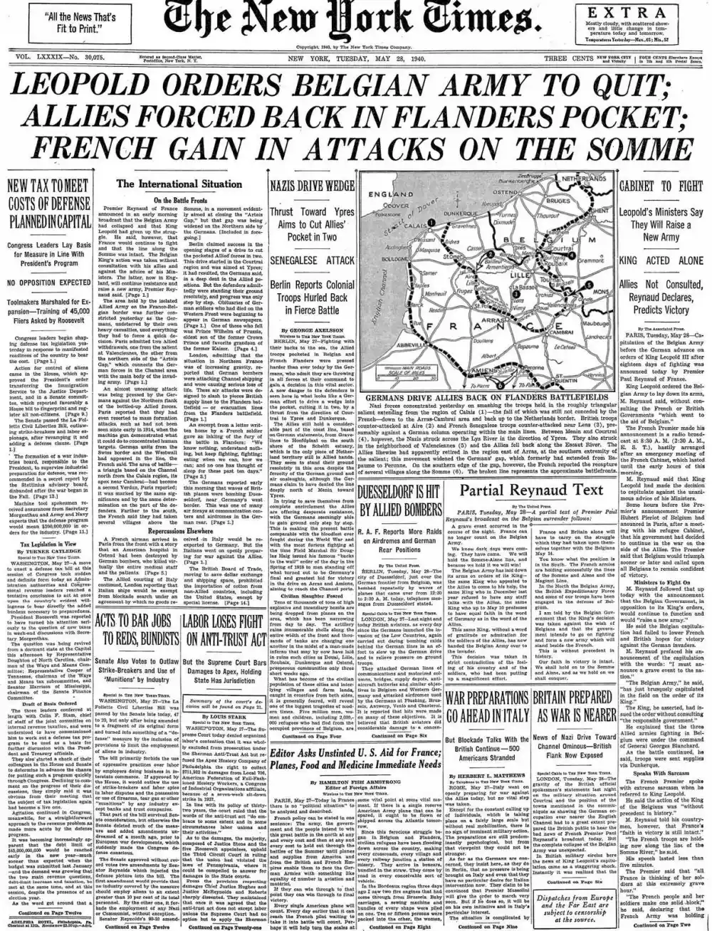 Tuesday, May 28, 1940 – The New York Times Front Page