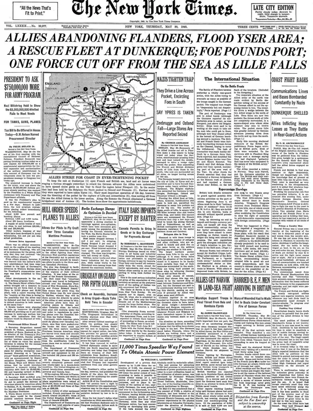 Thursday, May 30, 1940 – The New York Times Front Page