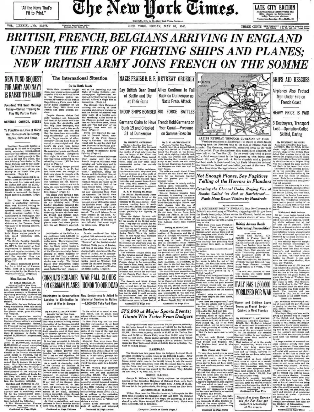 Friday, May 31, 1940 – The New York Times Front Page