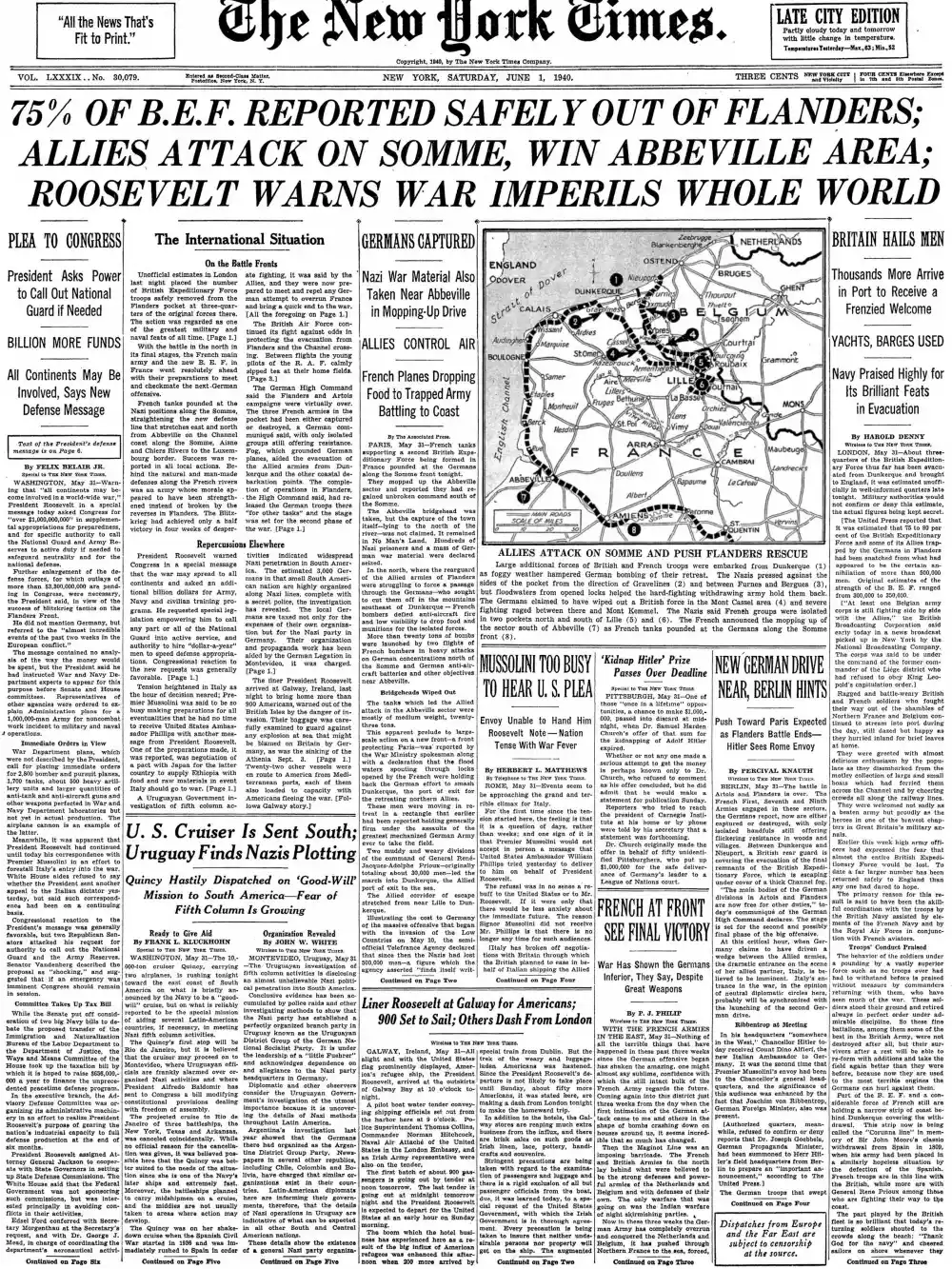 Saturday, June 1, 1940 – The New York Times Front Page