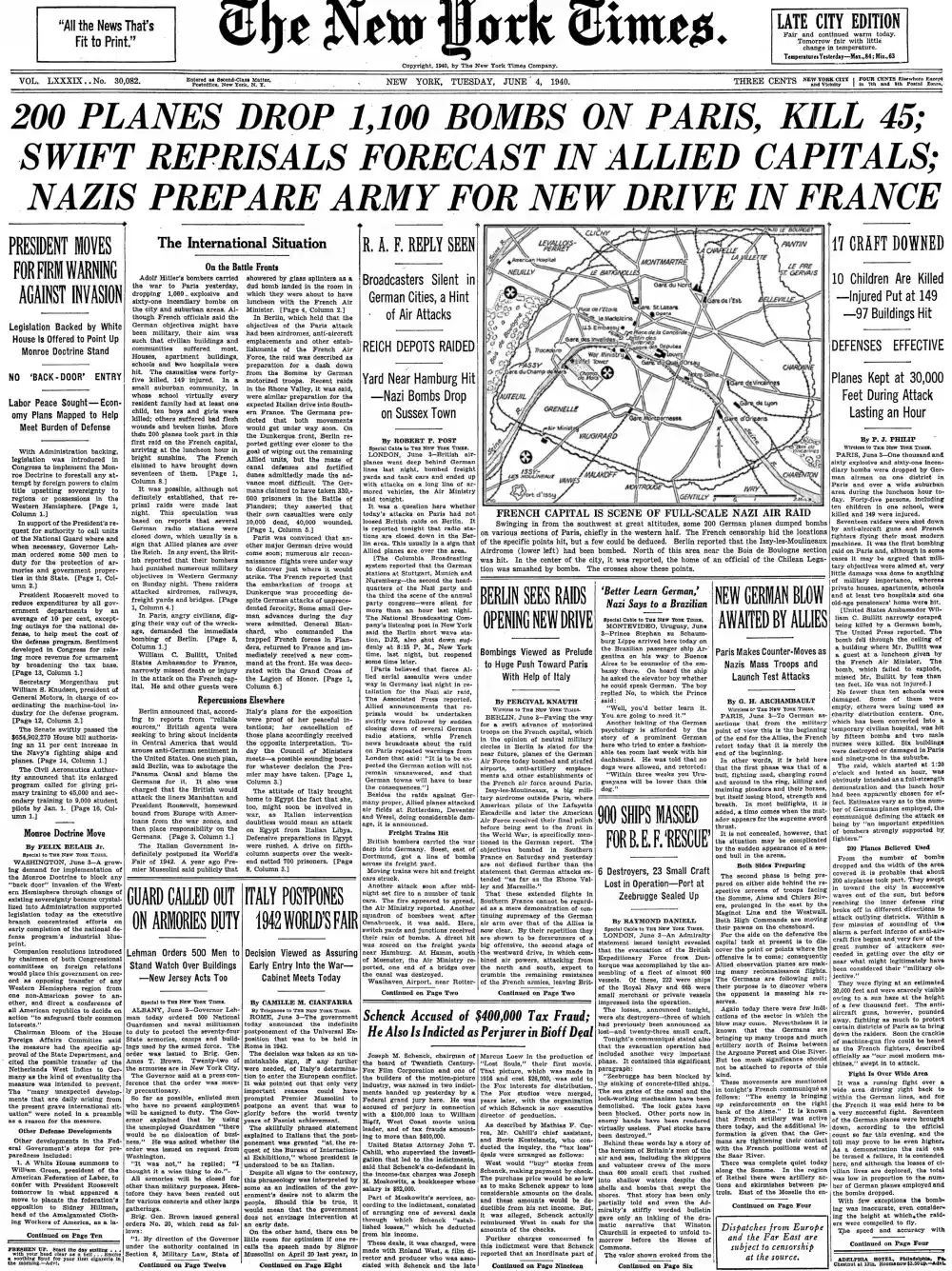 Tuesday, June 4, 1940 – The New York Times Front Page