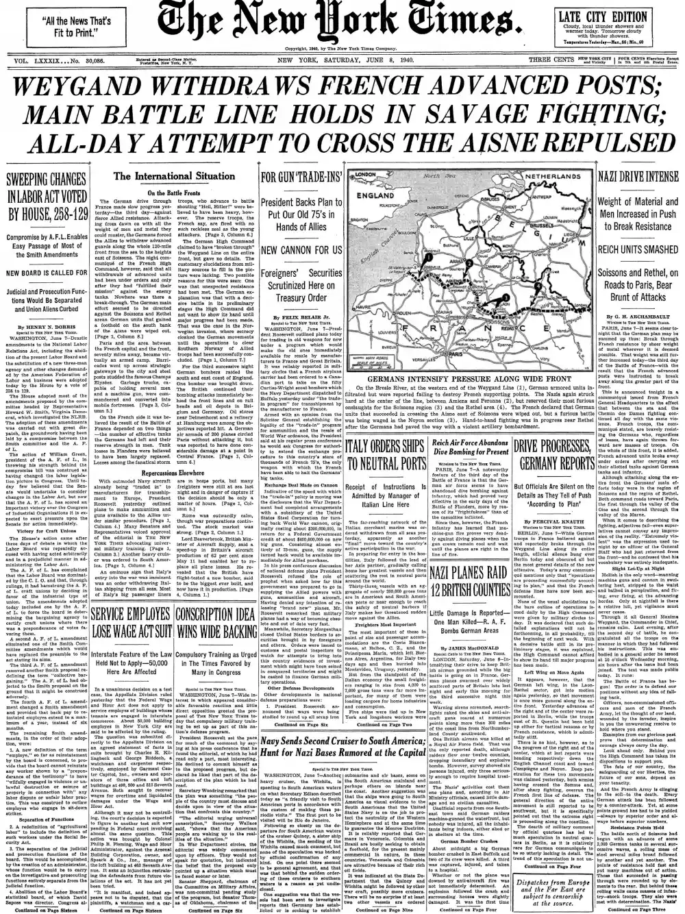 Saturday, June 8, 1940 – The New York Times Front Page