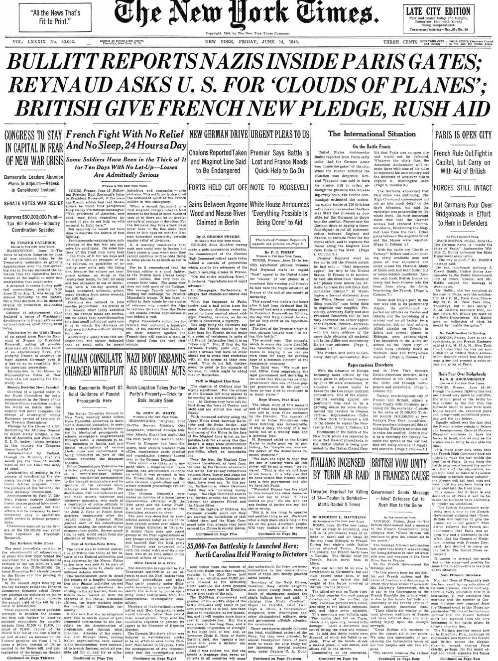 Friday, June 14, 1940 – The New York Times Front Page