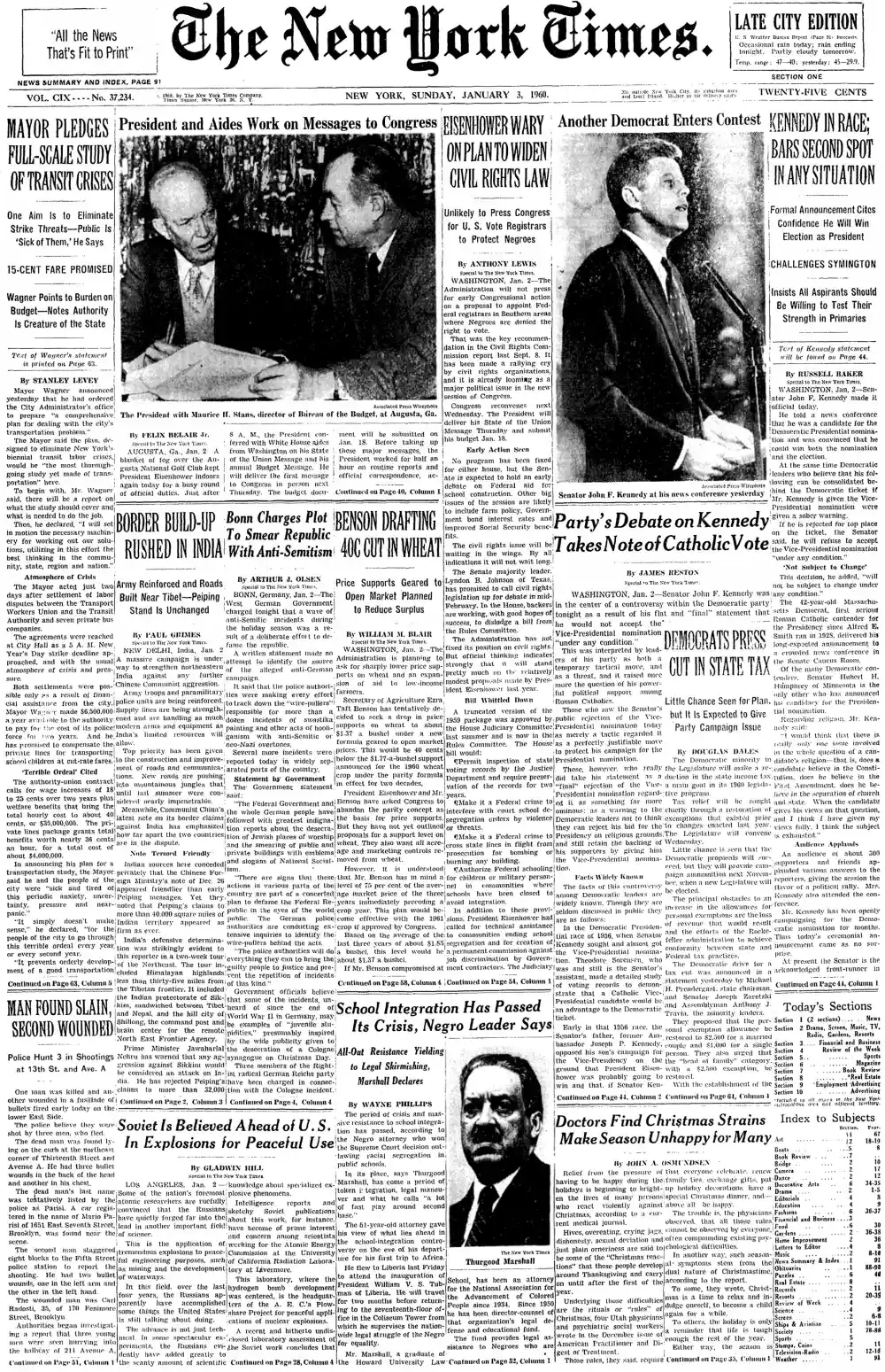 Sunday, January 3, 1960 – The New York Times Front Page