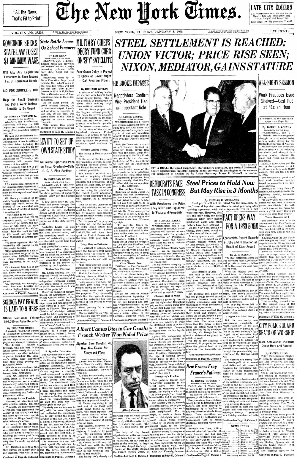 Tuesday, January 5, 1960 – The New York Times Front Page