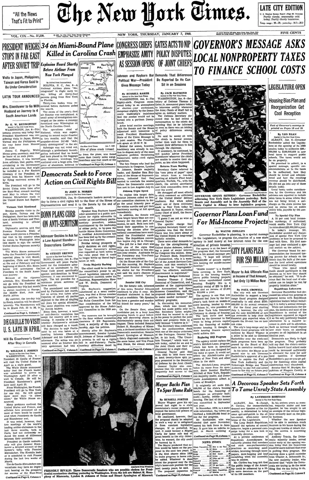 Thursday, January 7, 1960 – The New York Times Front Page