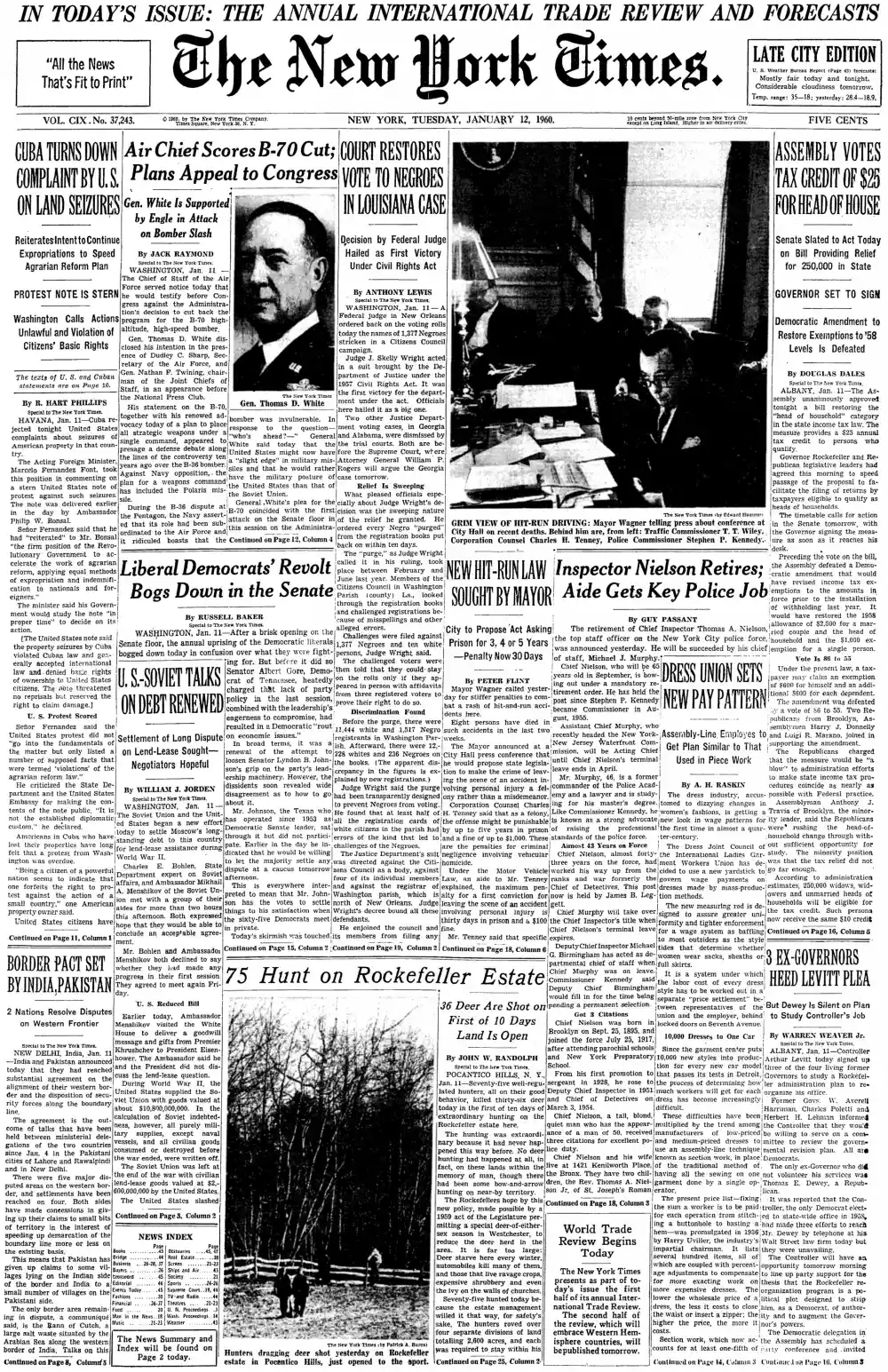 Tuesday, January 12, 1960 – The New York Times Front Page