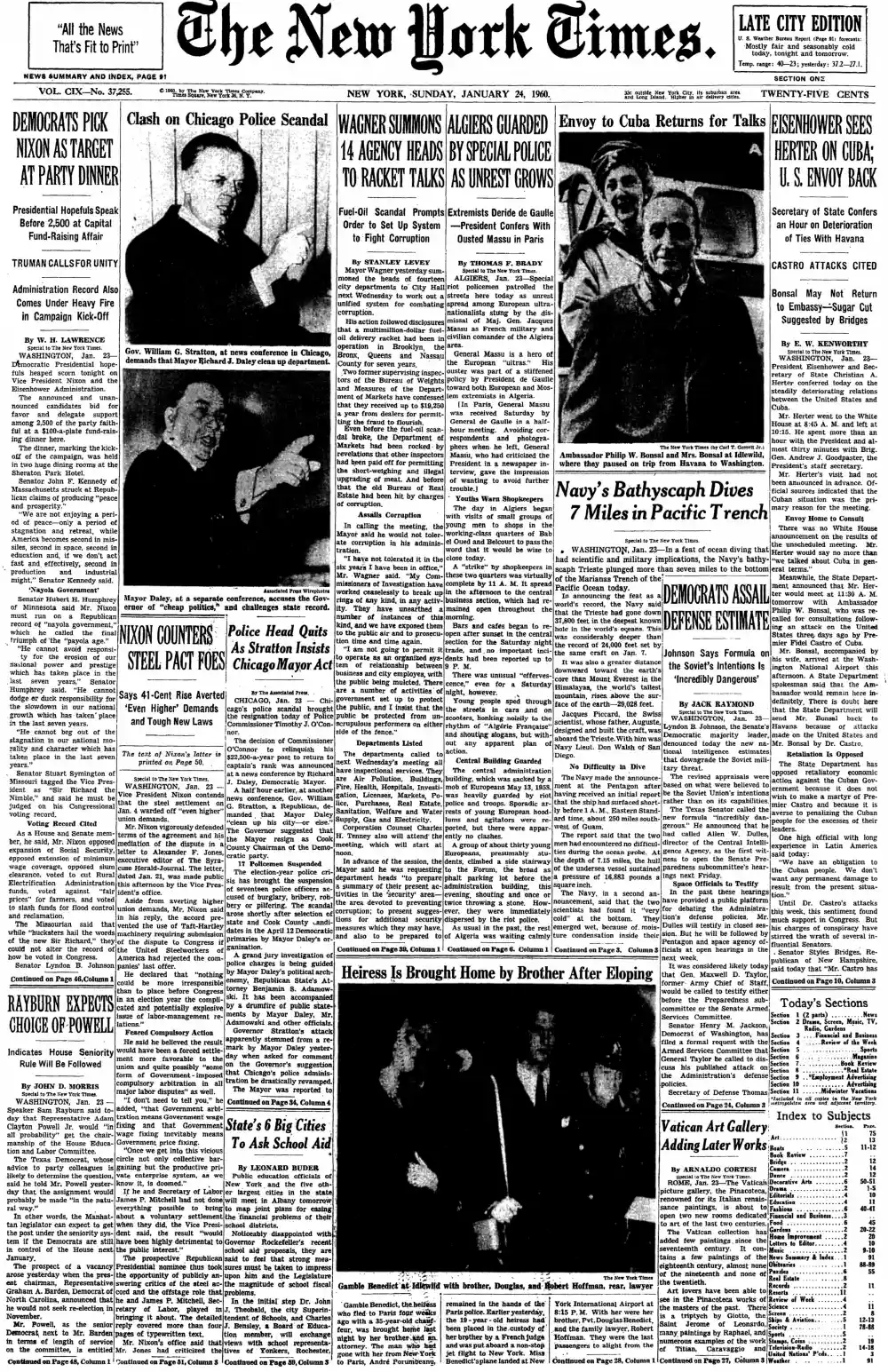 Sunday, January 24, 1960 – The New York Times Front Page