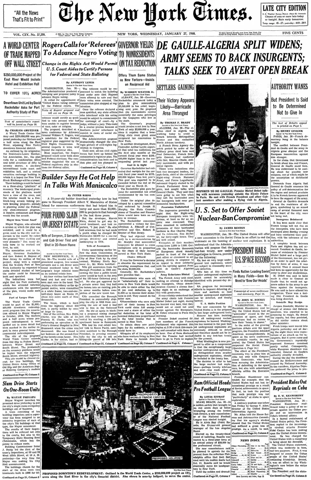 Wednesday, January 27, 1960 – The New York Times Front Page