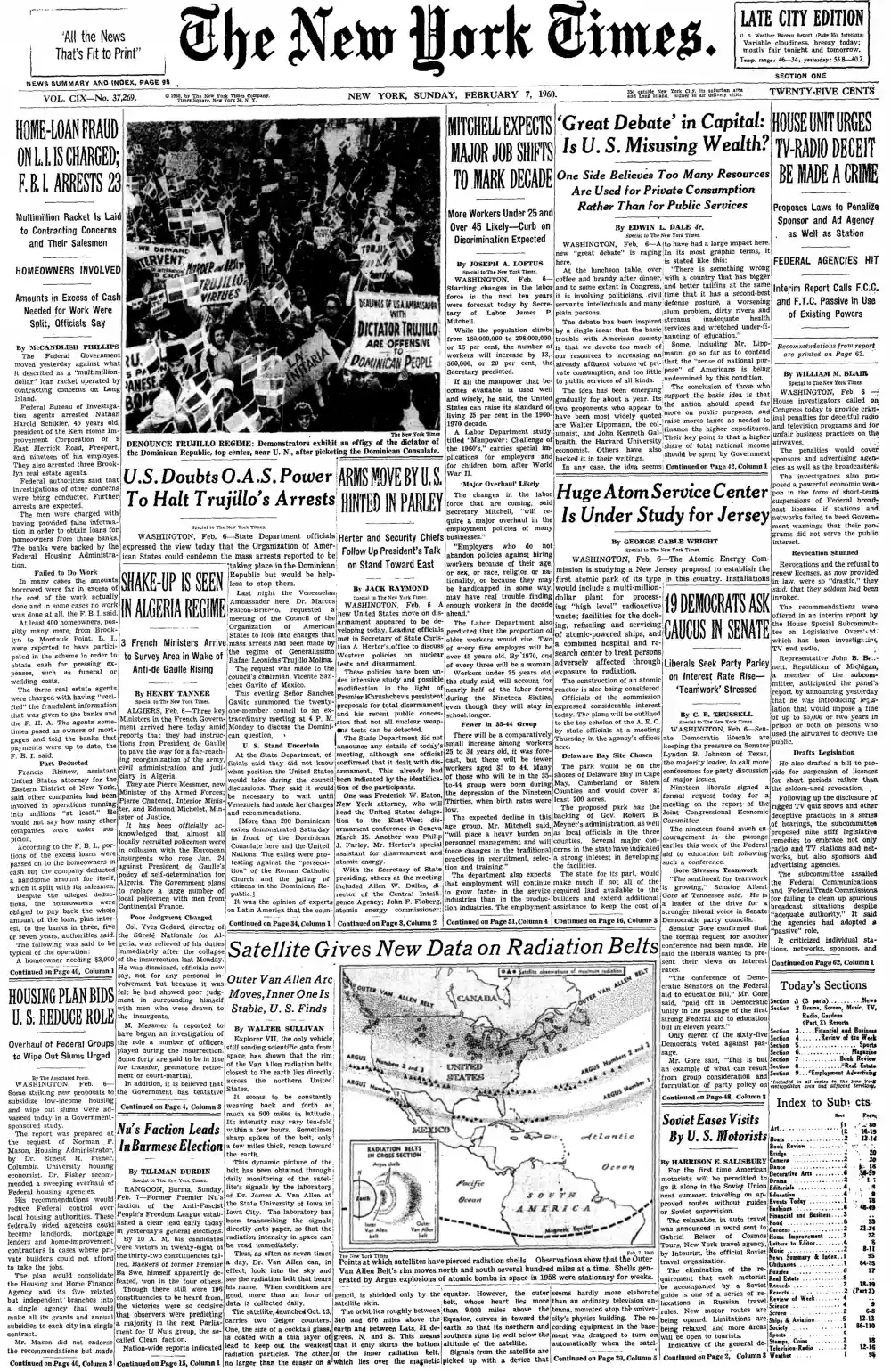 Sunday, February 7, 1960 – The New York Times Front Page