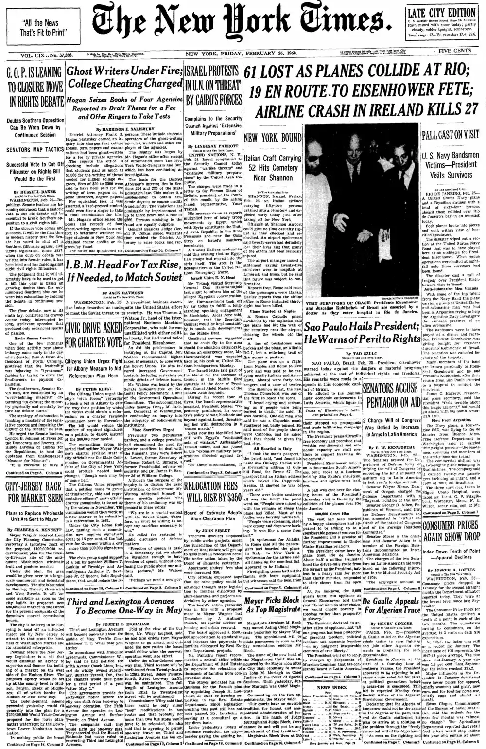 Friday, February 26, 1960 – The New York Times Front Page