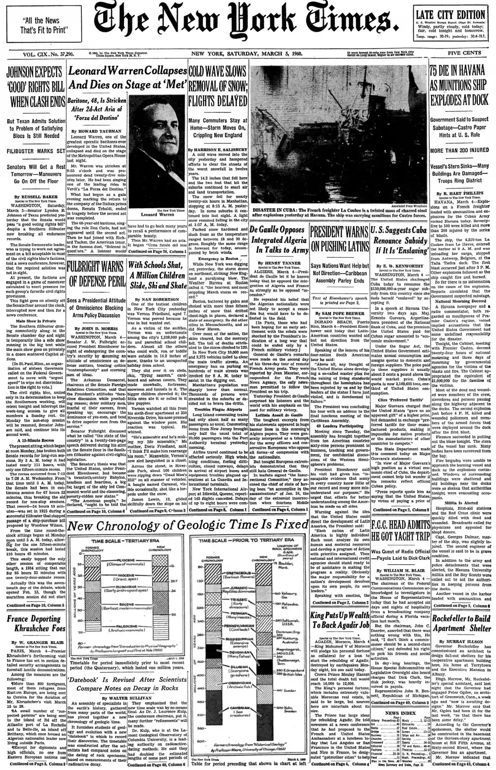 Saturday, March 5, 1960 – The New York Times Front Page