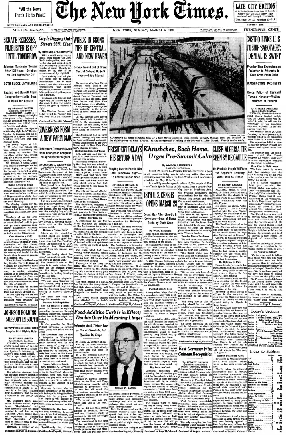 Sunday, March 6, 1960 – The New York Times Front Page