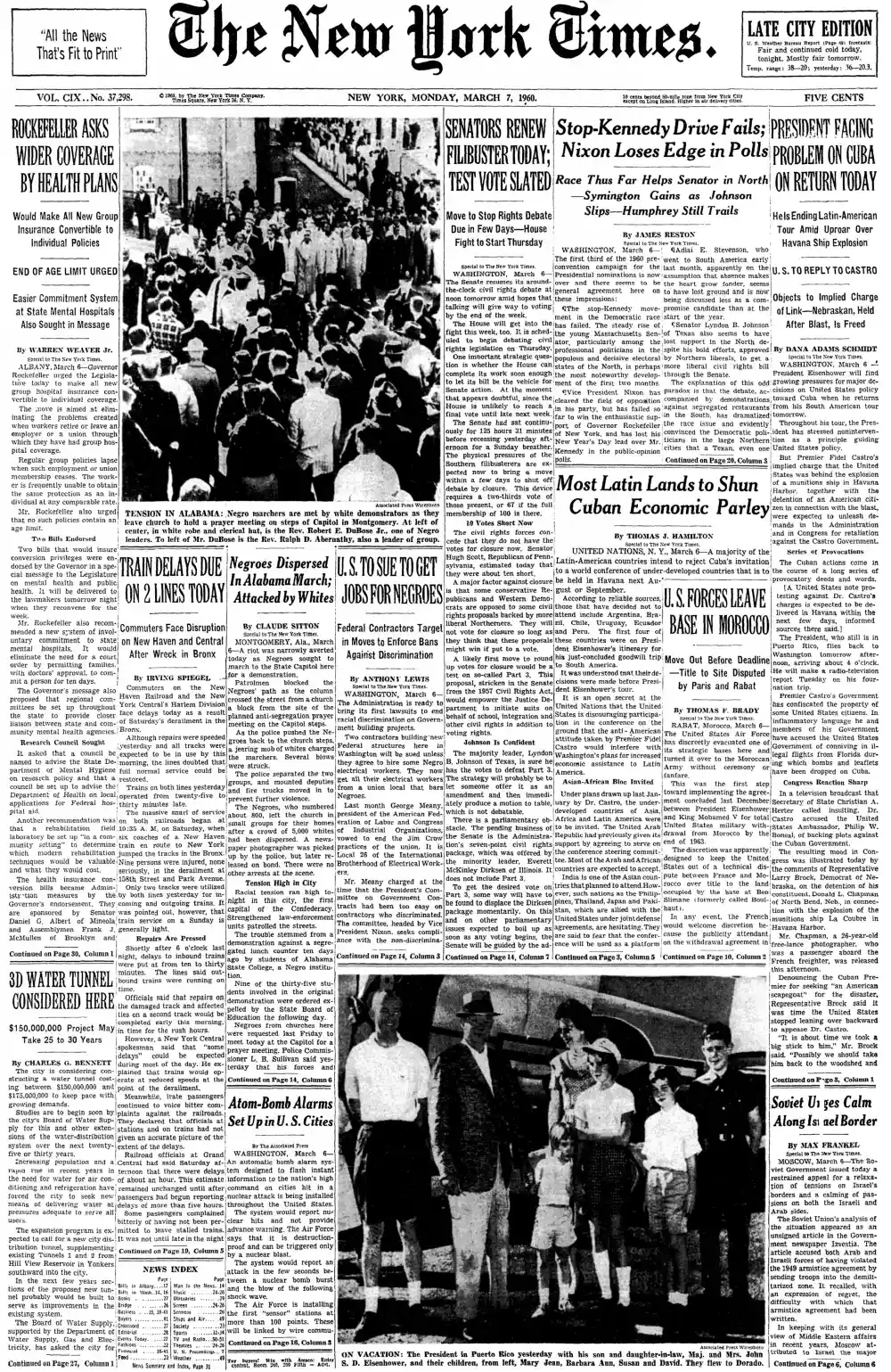 Monday, March 7, 1960 – The New York Times Front Page