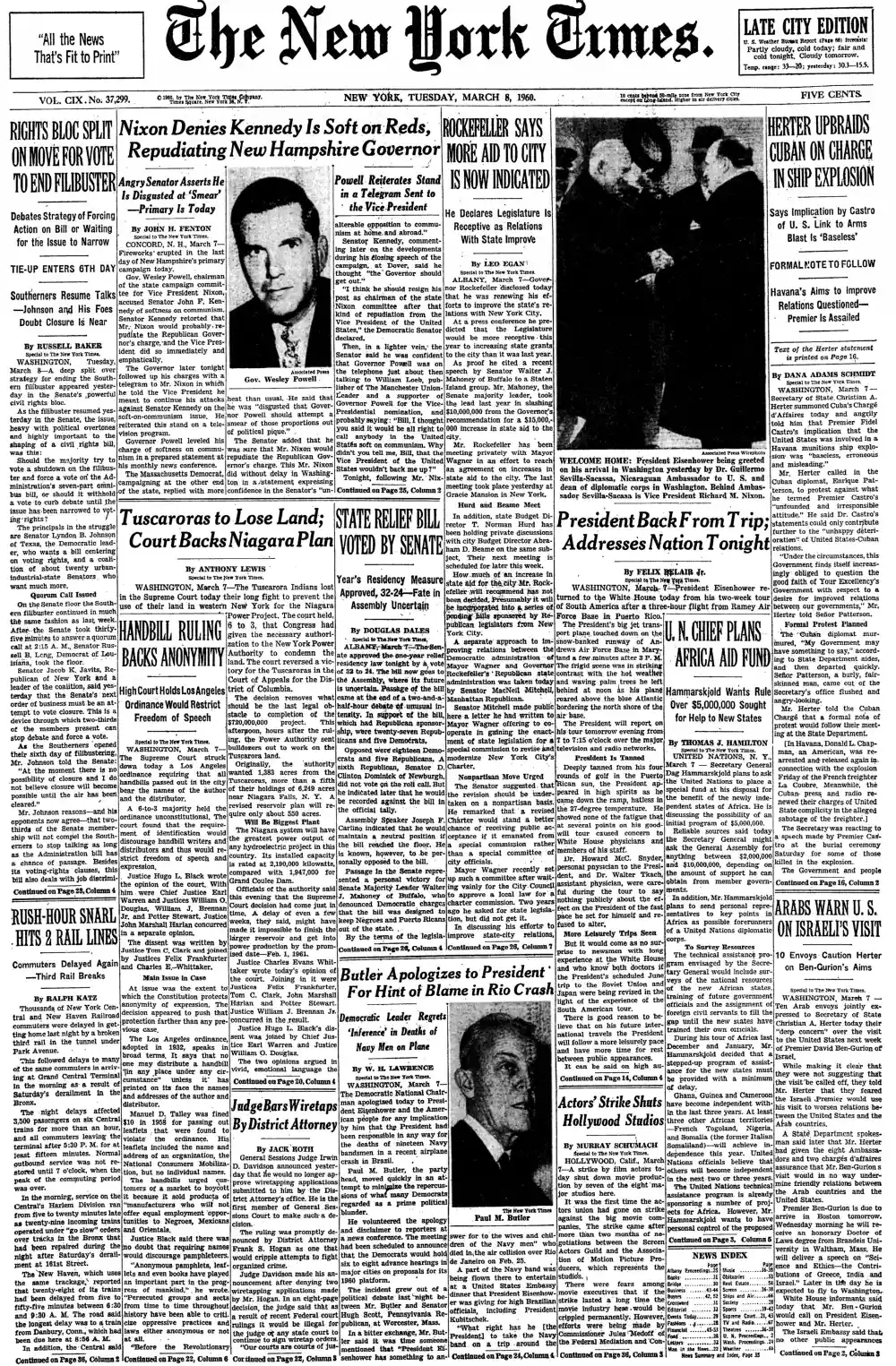 Tuesday, March 8, 1960 – The New York Times Front Page