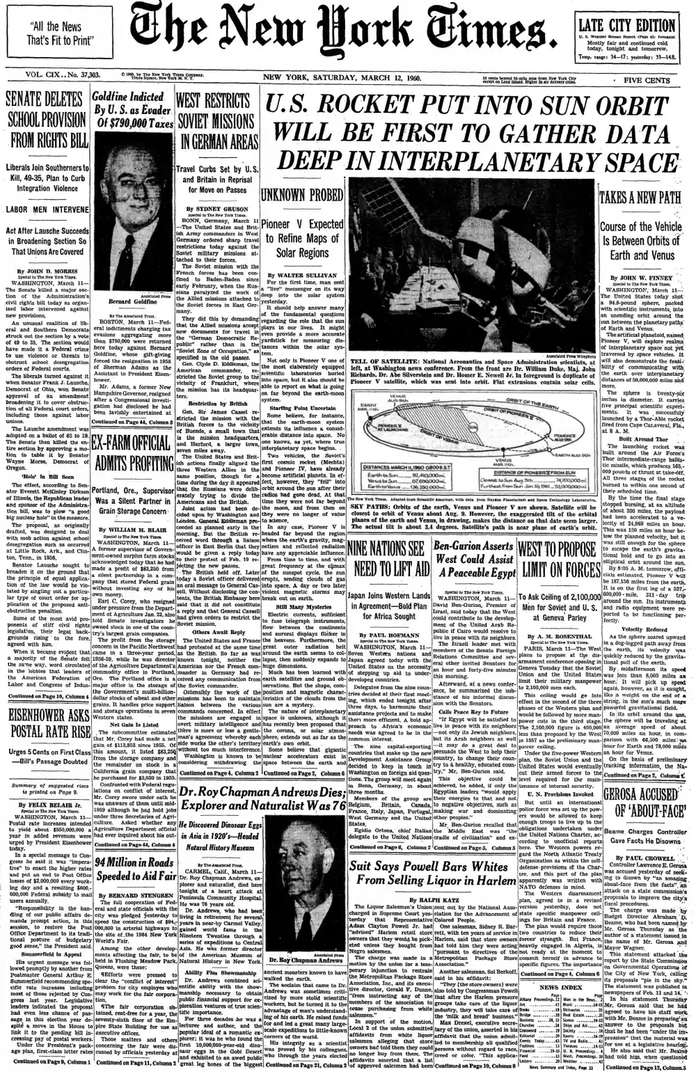 Saturday, March 12, 1960 – The New York Times Front Page