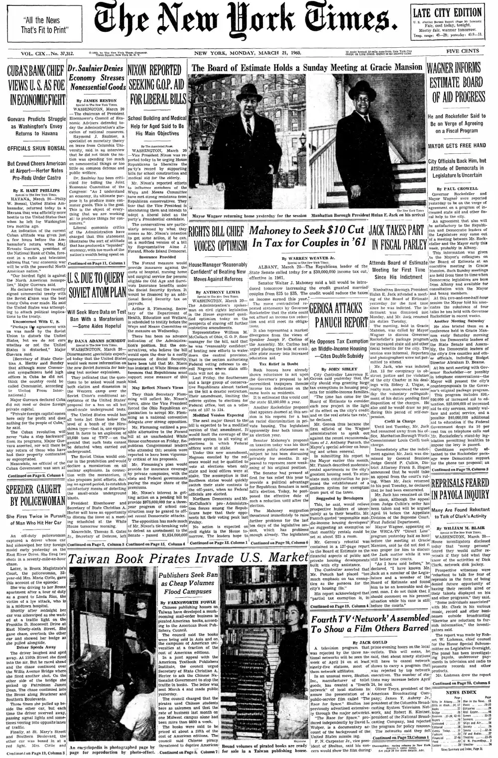 Monday, March 21, 1960 – The New York Times Front Page