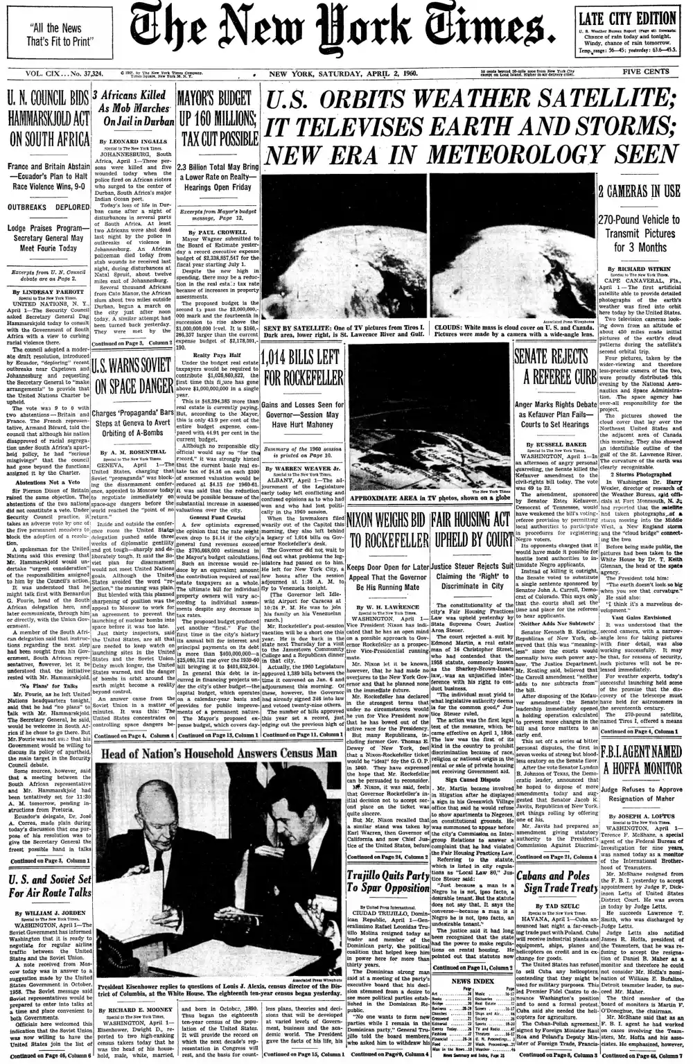 Saturday, April 2, 1960 – The New York Times Front Page