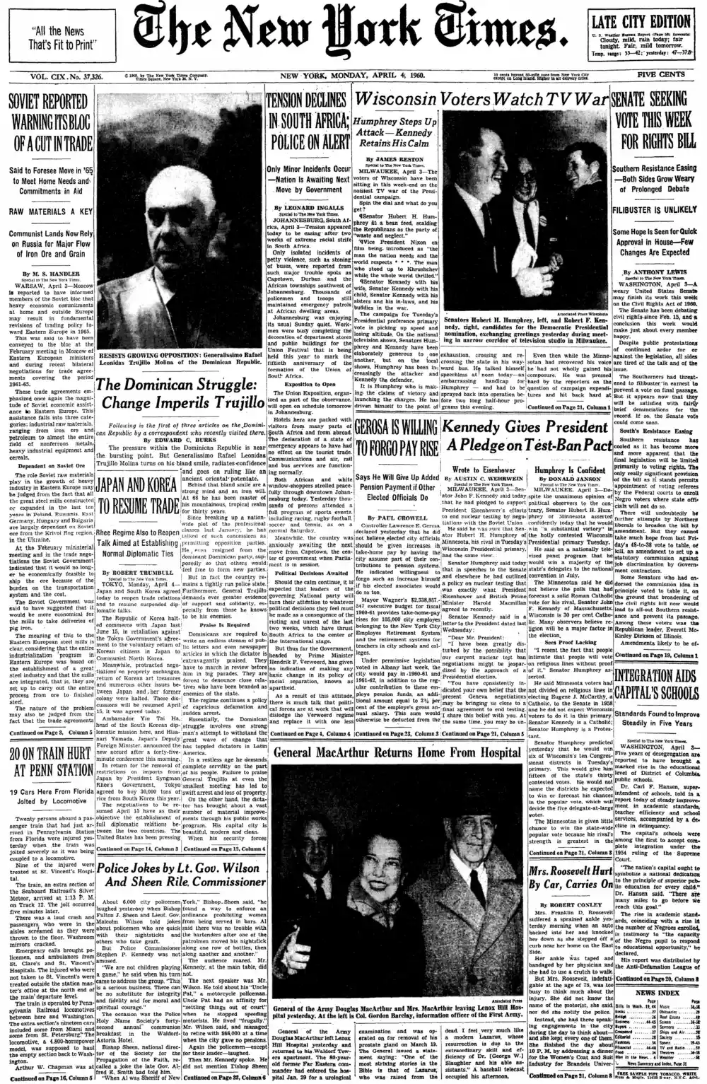 Monday, April 4, 1960 – The New York Times Front Page