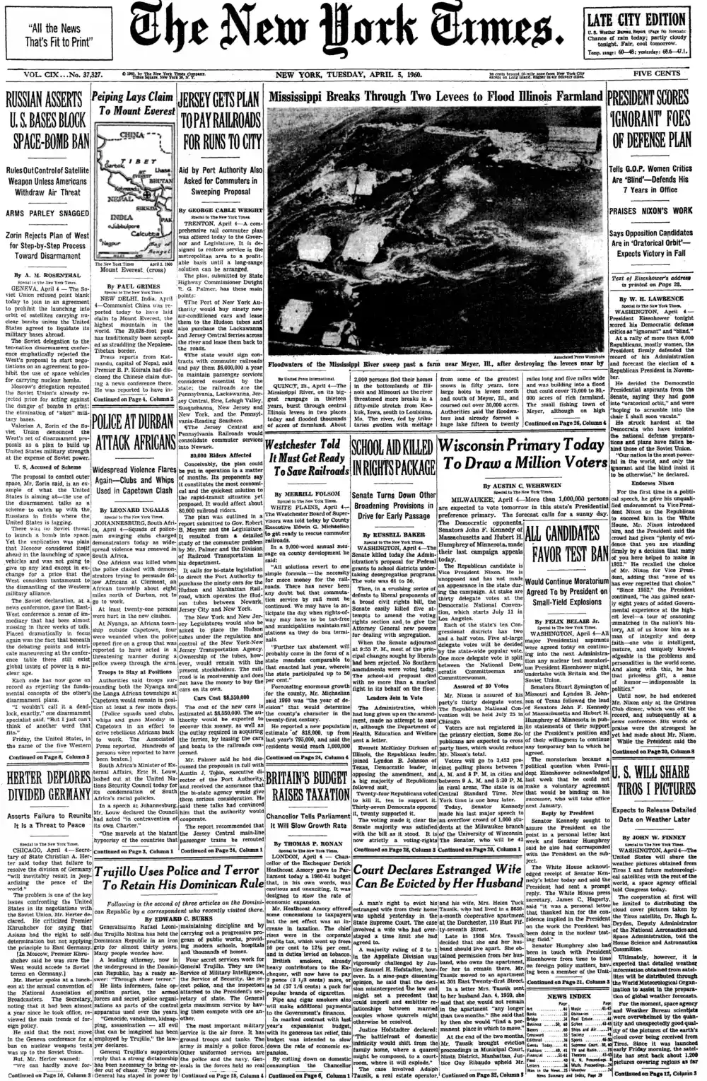 Tuesday, April 5, 1960 – The New York Times Front Page
