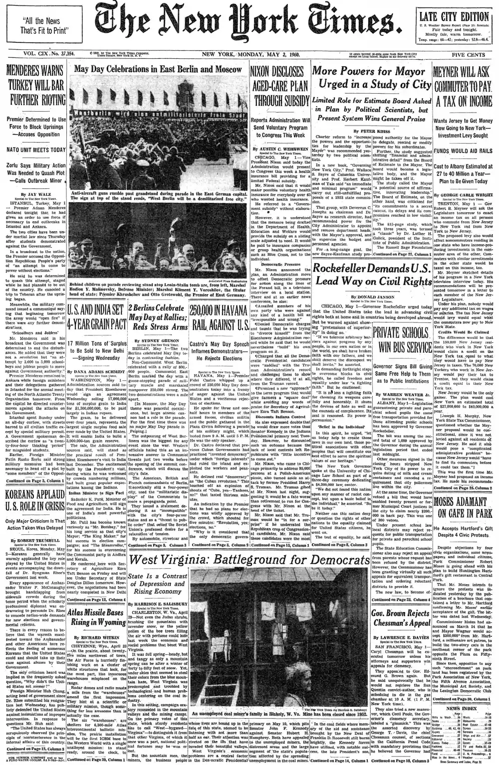 Monday, May 2, 1960 – The New York Times Front Page