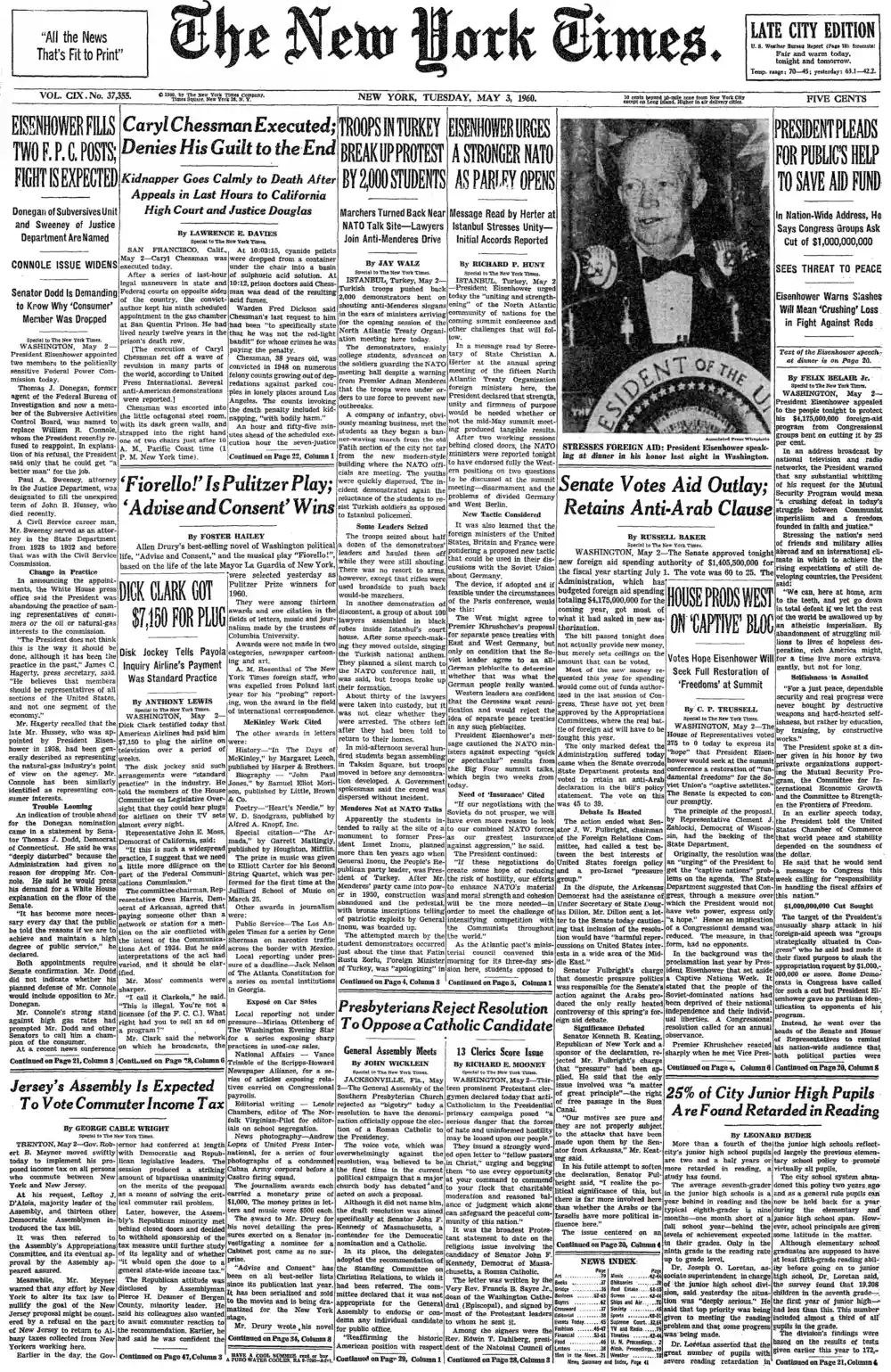 Tuesday, May 3, 1960 – The New York Times Front Page