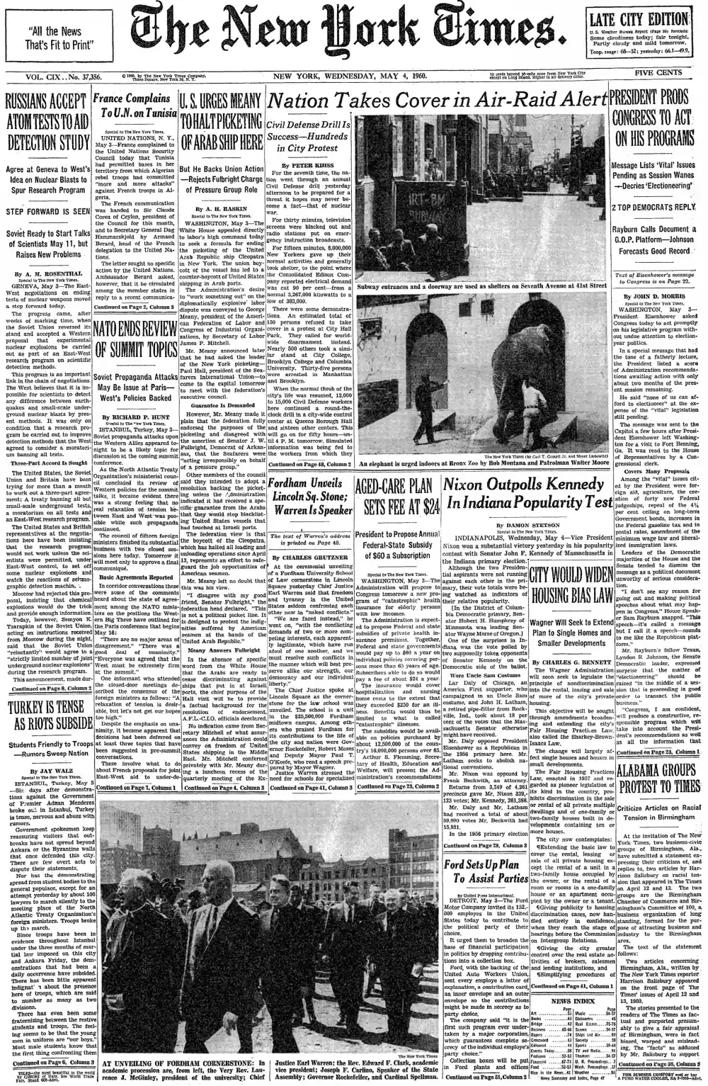 Wednesday, May 4, 1960 – The New York Times Front Page