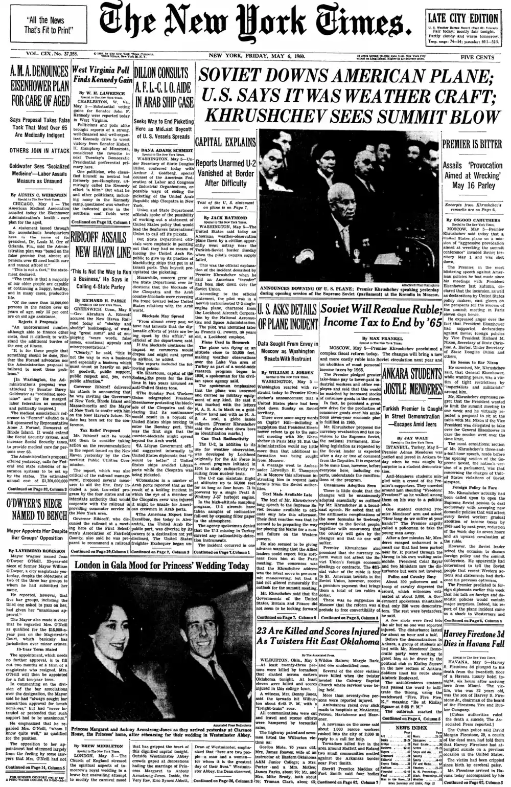 Friday, May 6, 1960 – The New York Times Front Page