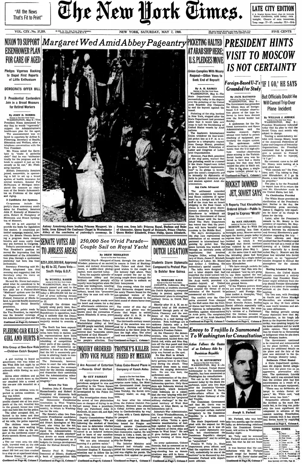 Saturday, May 7, 1960 – The New York Times Front Page