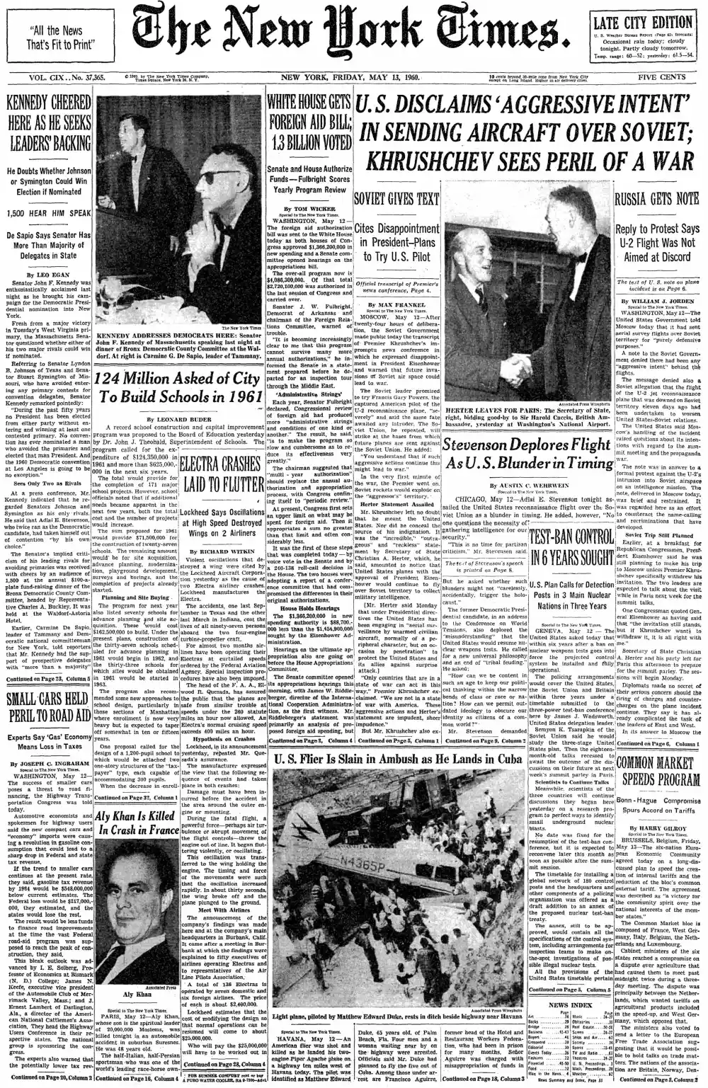 Friday, May 13, 1960 – The New York Times Front Page