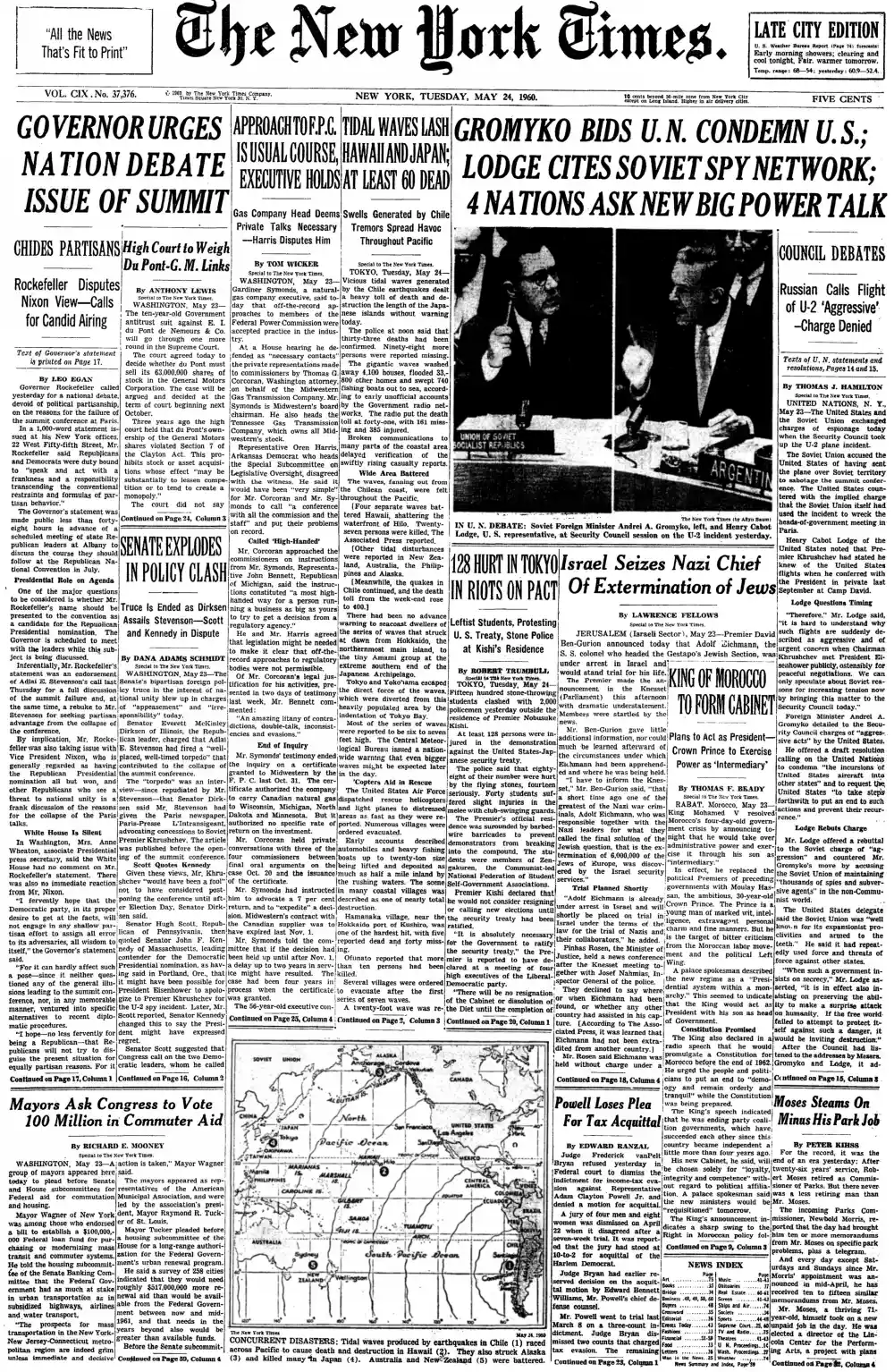 Tuesday, May 24, 1960 – The New York Times Front Page