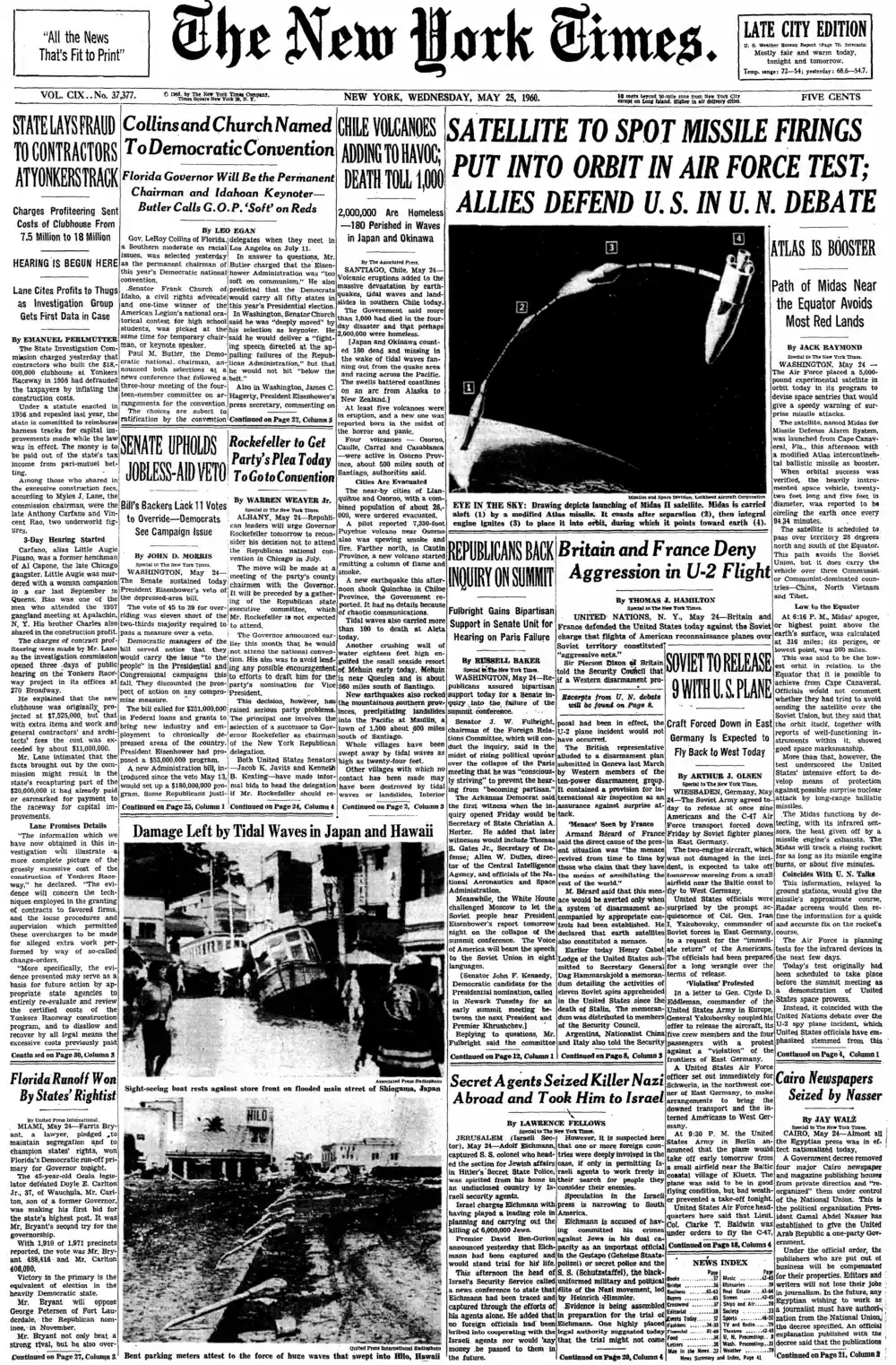 Wednesday, May 25, 1960 – The New York Times Front Page