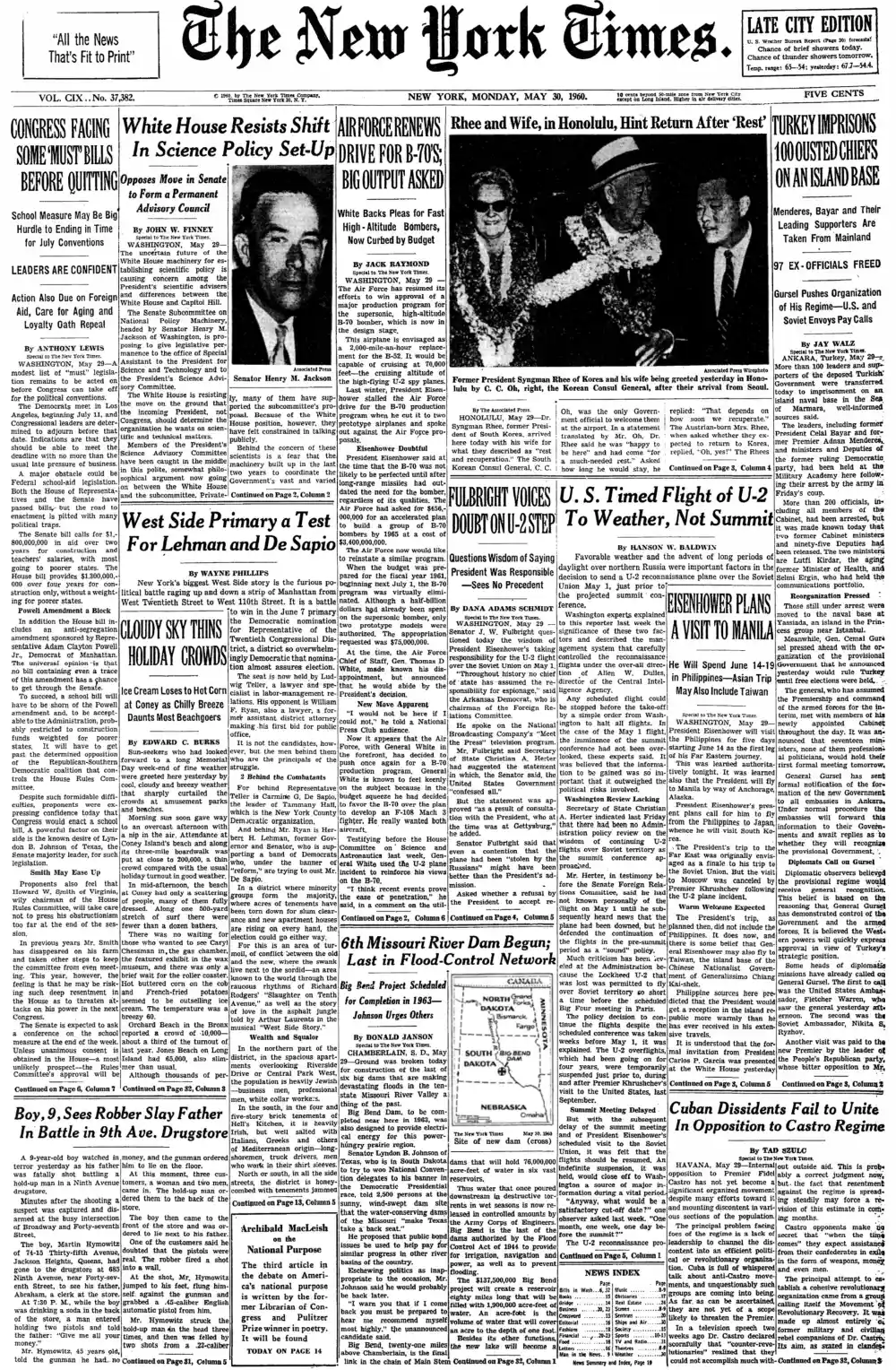 Monday, May 30, 1960 – The New York Times Front Page