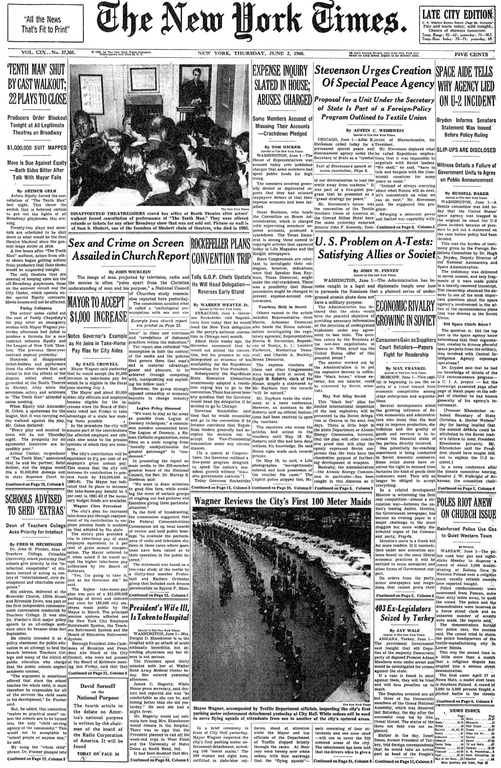 Thursday, June 2, 1960 – The New York Times Front Page
