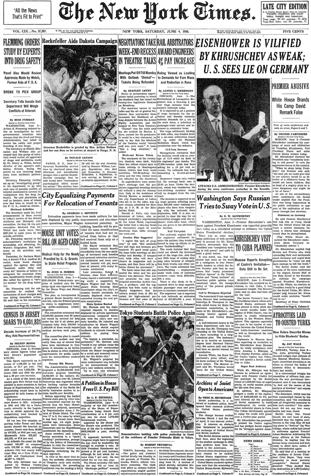 Saturday, June 4, 1960 – The New York Times Front Page