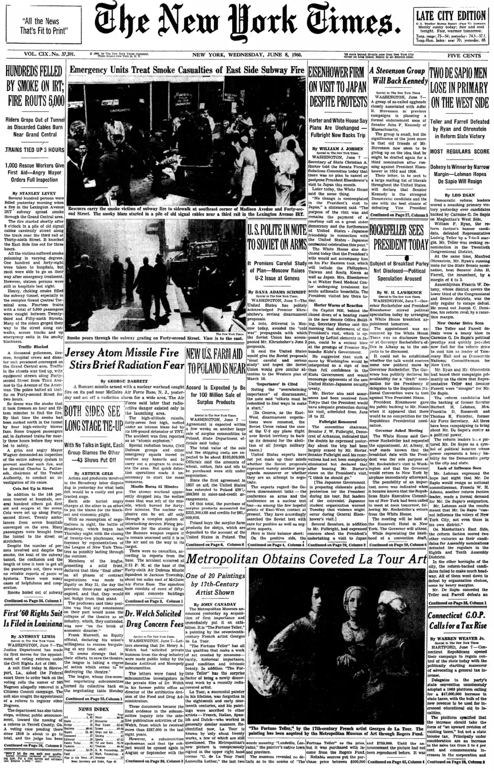 Wednesday, June 8, 1960 – The New York Times Front Page