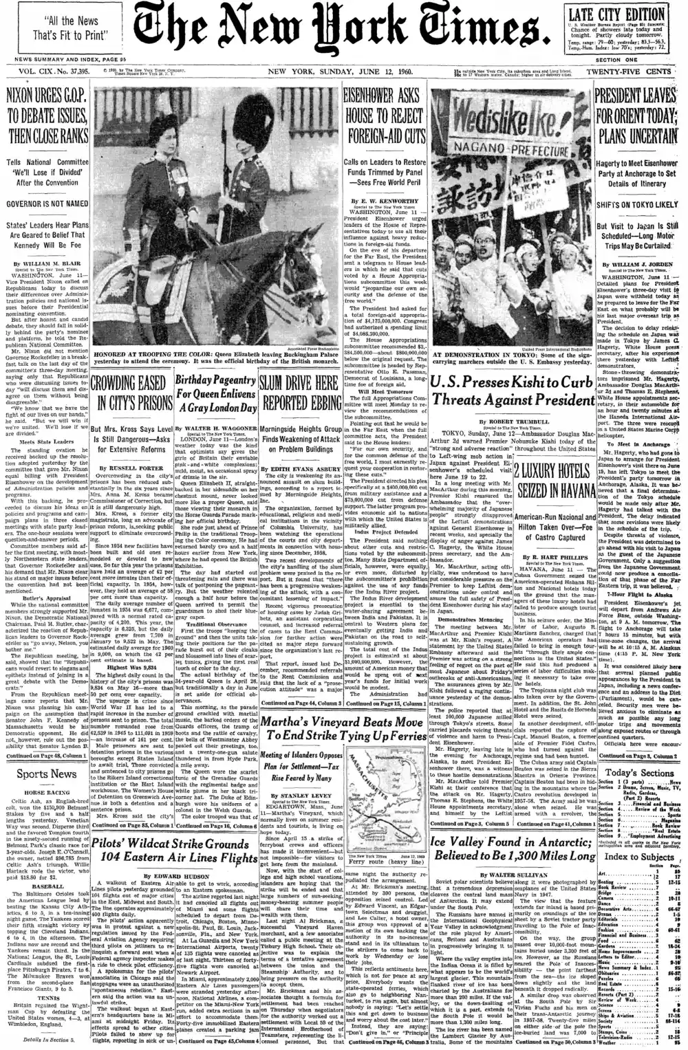 Sunday, June 12, 1960 – The New York Times Front Page