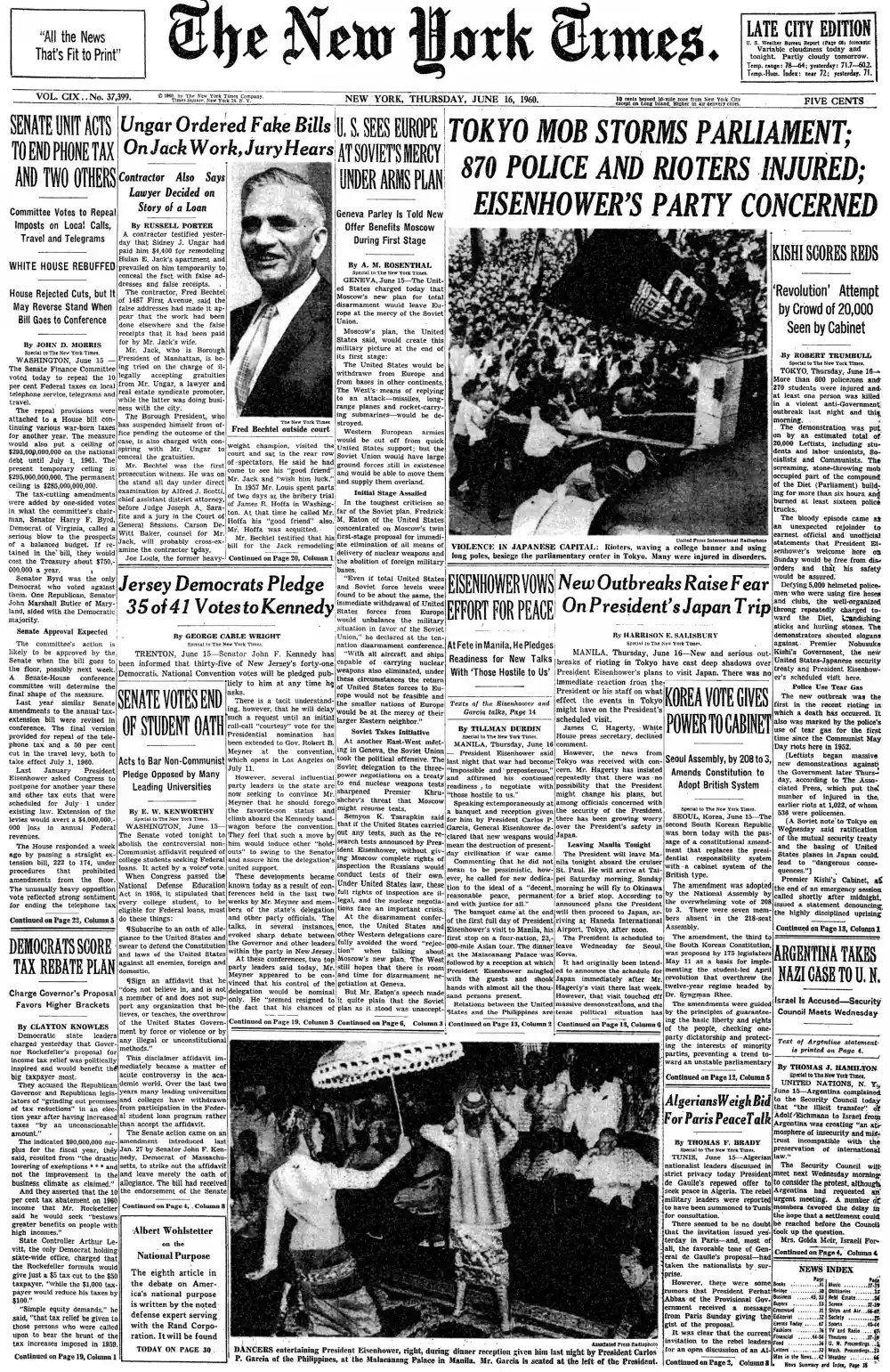 Thursday, June 16, 1960 – The New York Times Front Page