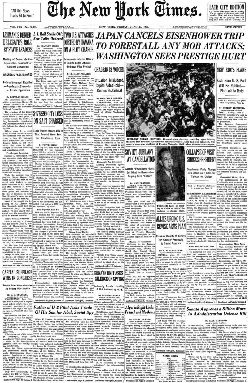 Friday, June 17, 1960 – The New York Times Front Page