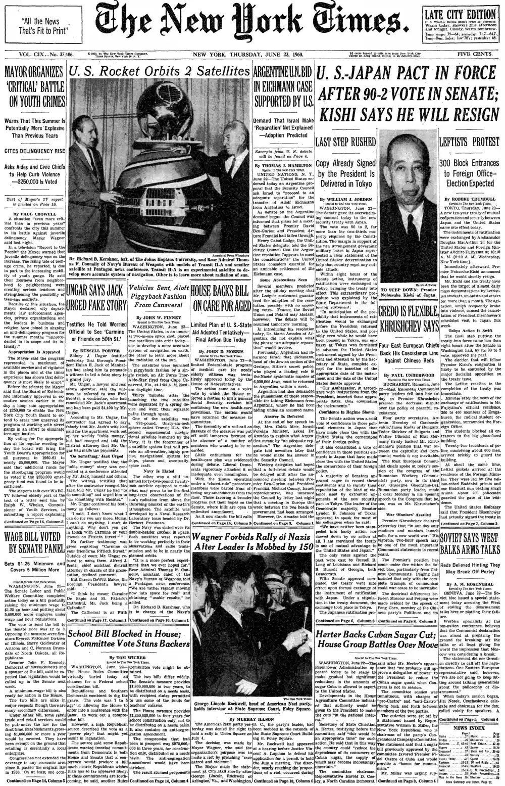 Thursday, June 23, 1960 – The New York Times Front Page