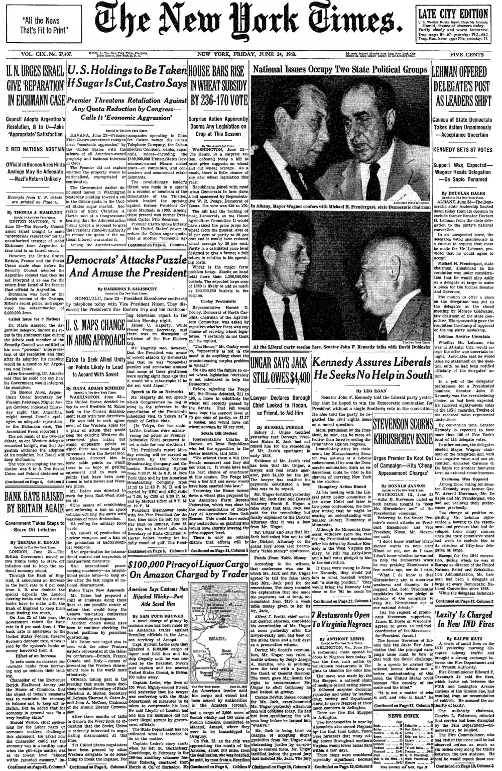 Friday, June 24, 1960 – The New York Times Front Page