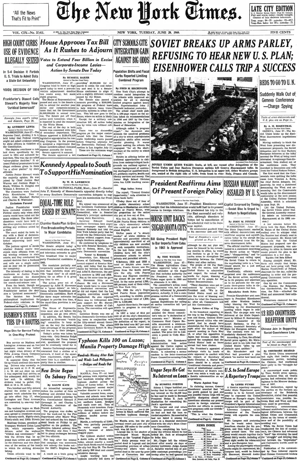 Tuesday, June 28, 1960 – The New York Times Front Page