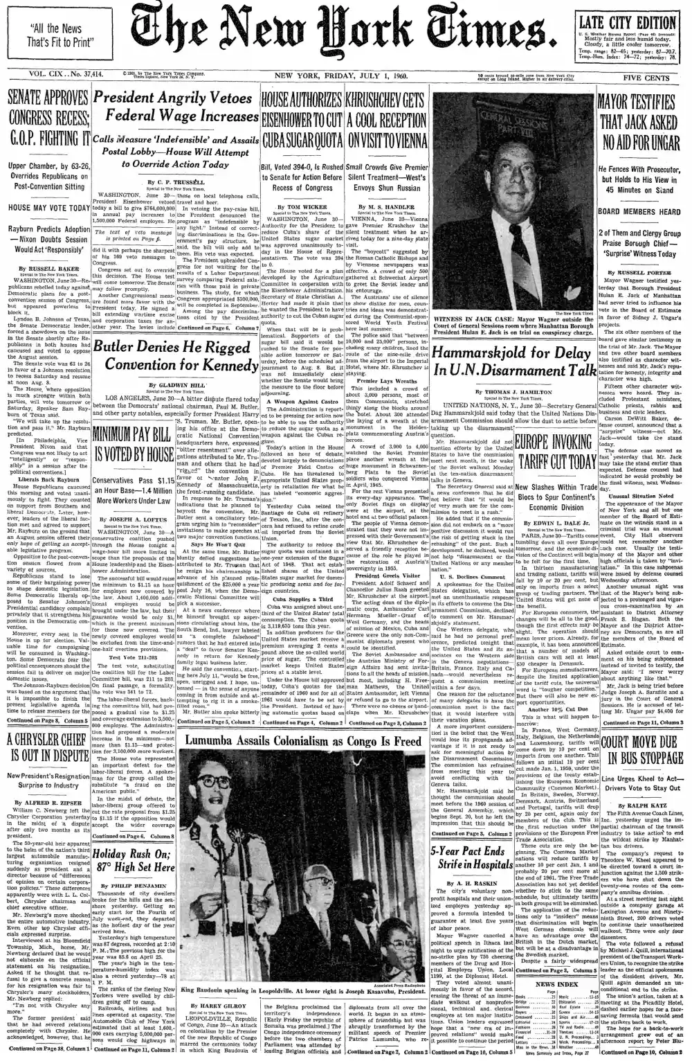 Friday, July 1, 1960 – The New York Times Front Page