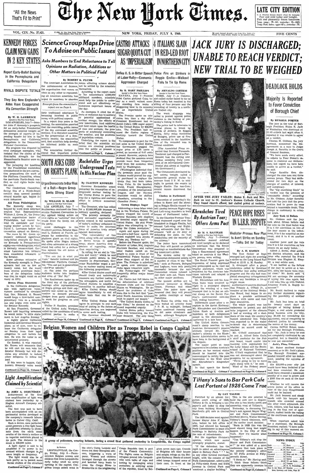 Friday, July 8, 1960 – The New York Times Front Page