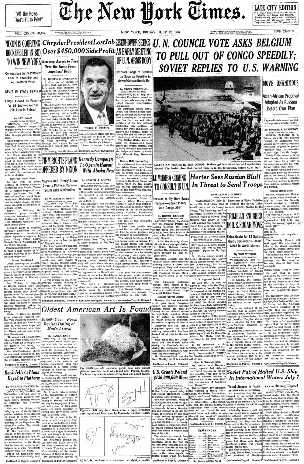 Friday, July 22, 1960 – The New York Times Front Page